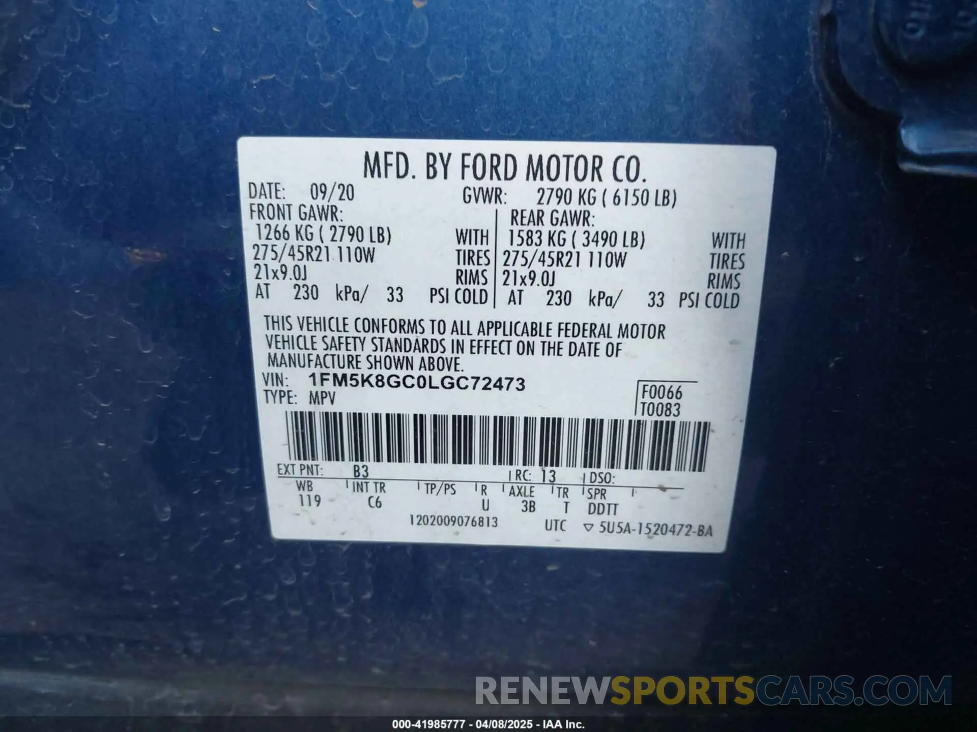 9 fotografías del automóvil dañado 1FM5K8GC0LGC72473 FORD EXPLORER 2020