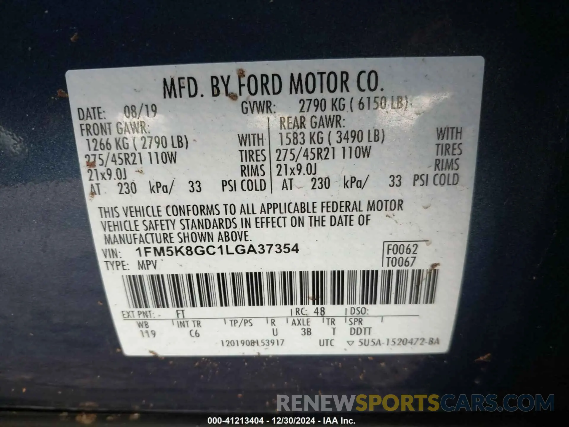 9 fotografías del automóvil dañado 1FM5K8GC1LGA37354 FORD EXPLORER 2020