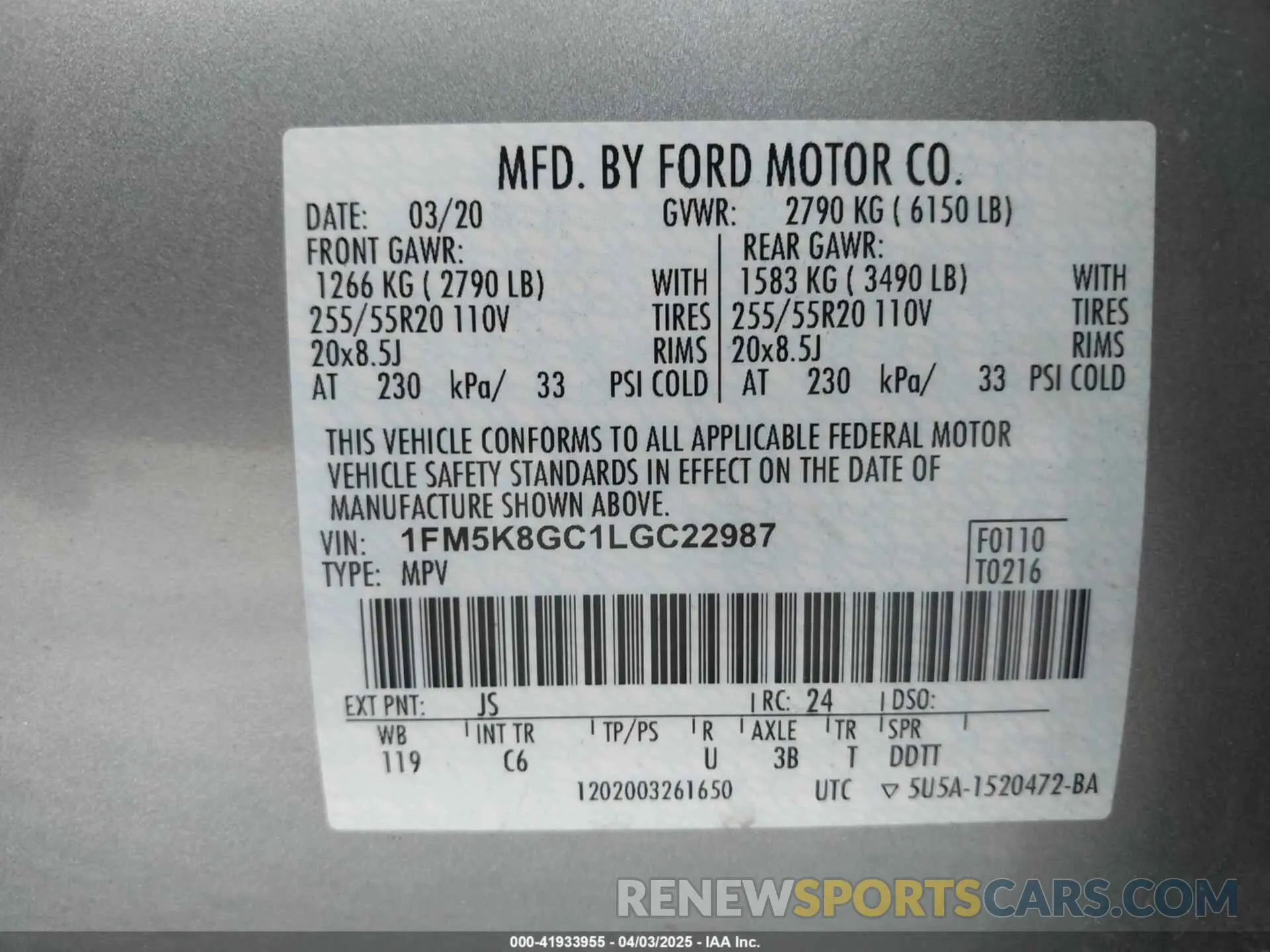 9 fotografías del automóvil dañado 1FM5K8GC1LGC22987 FORD EXPLORER 2020