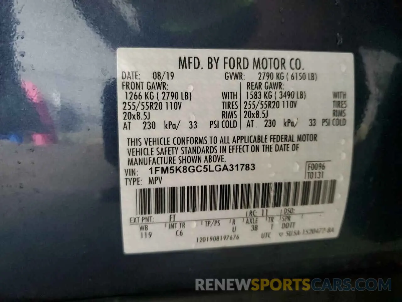 14 fotografías del automóvil dañado 1FM5K8GC5LGA31783 FORD EXPLORER 2020