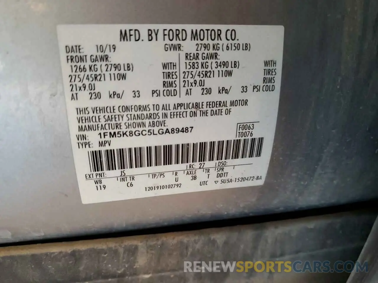 16 fotografías del automóvil dañado 1FM5K8GC5LGA89487 FORD EXPLORER 2020