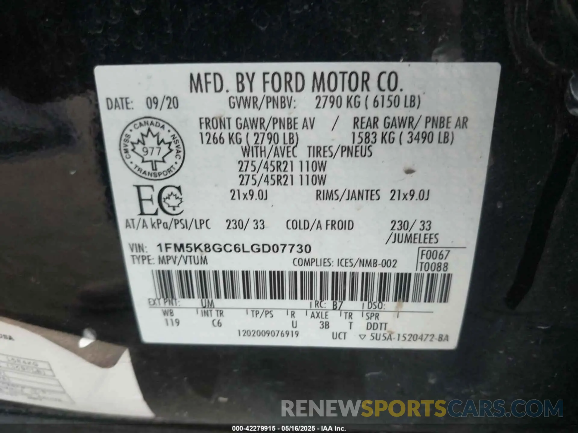 9 fotografías del automóvil dañado 1FM5K8GC6LGD07730 FORD EXPLORER 2020