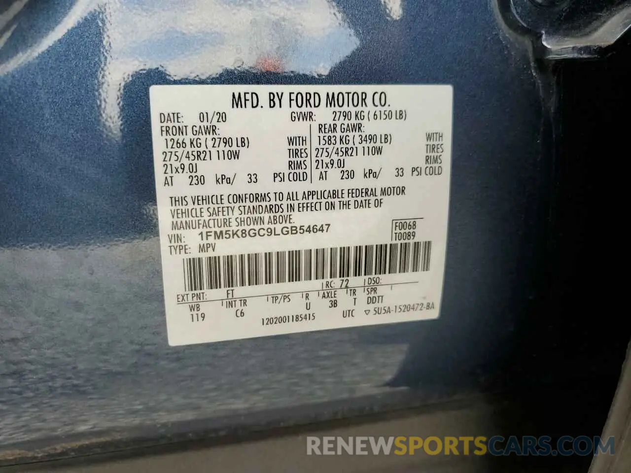 13 fotografías del automóvil dañado 1FM5K8GC9LGB54647 FORD EXPLORER 2020