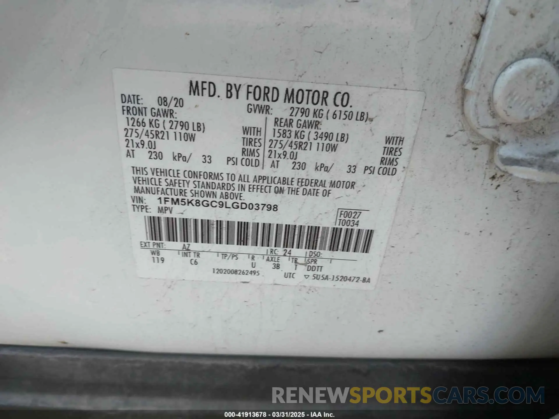 9 fotografías del automóvil dañado 1FM5K8GC9LGD03798 FORD EXPLORER 2020