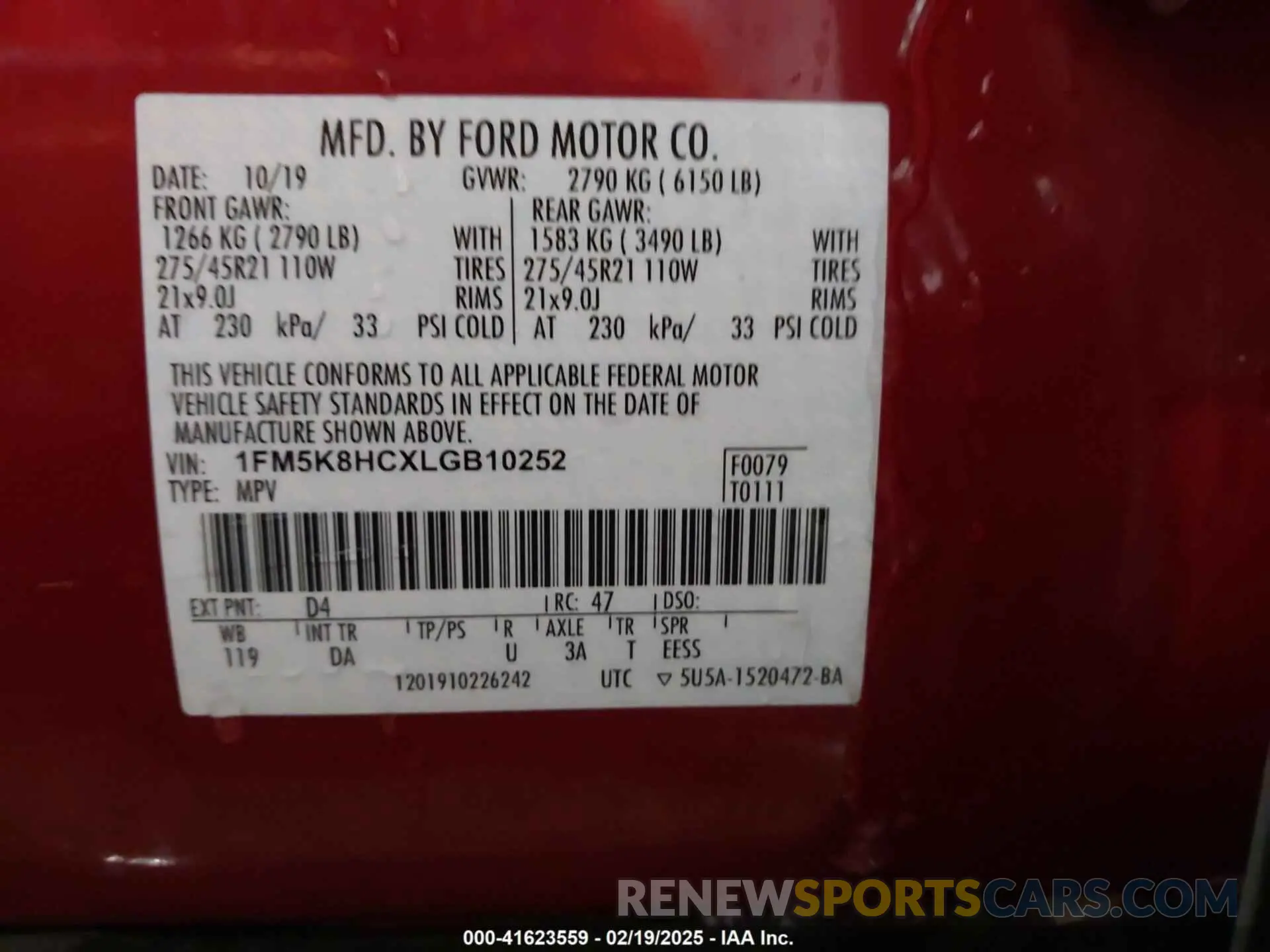 9 fotografías del automóvil dañado 1FM5K8HCXLGB10252 FORD EXPLORER 2020