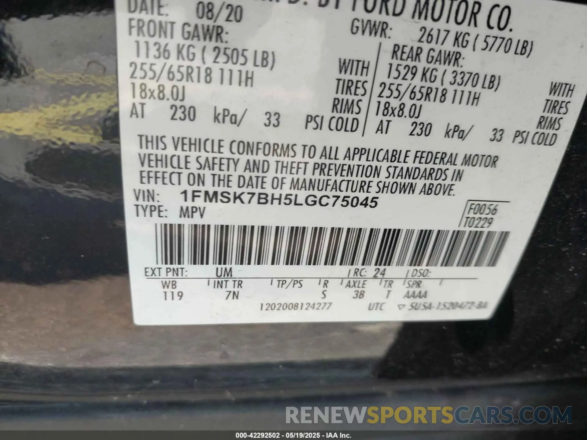 9 fotografías del automóvil dañado 1FMSK7BH5LGC75045 FORD EXPLORER 2020