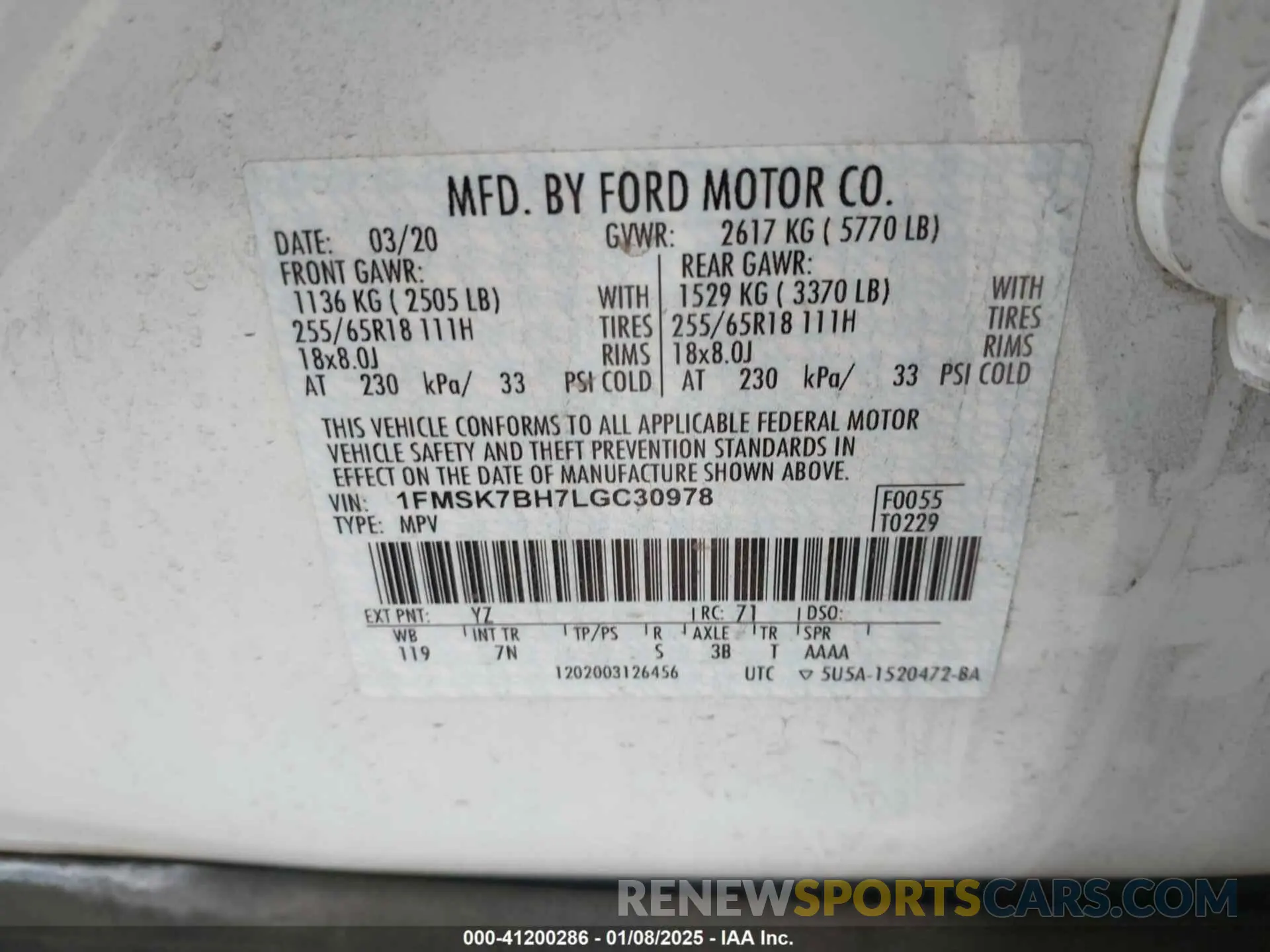 9 fotografías del automóvil dañado 1FMSK7BH7LGC30978 FORD EXPLORER 2020