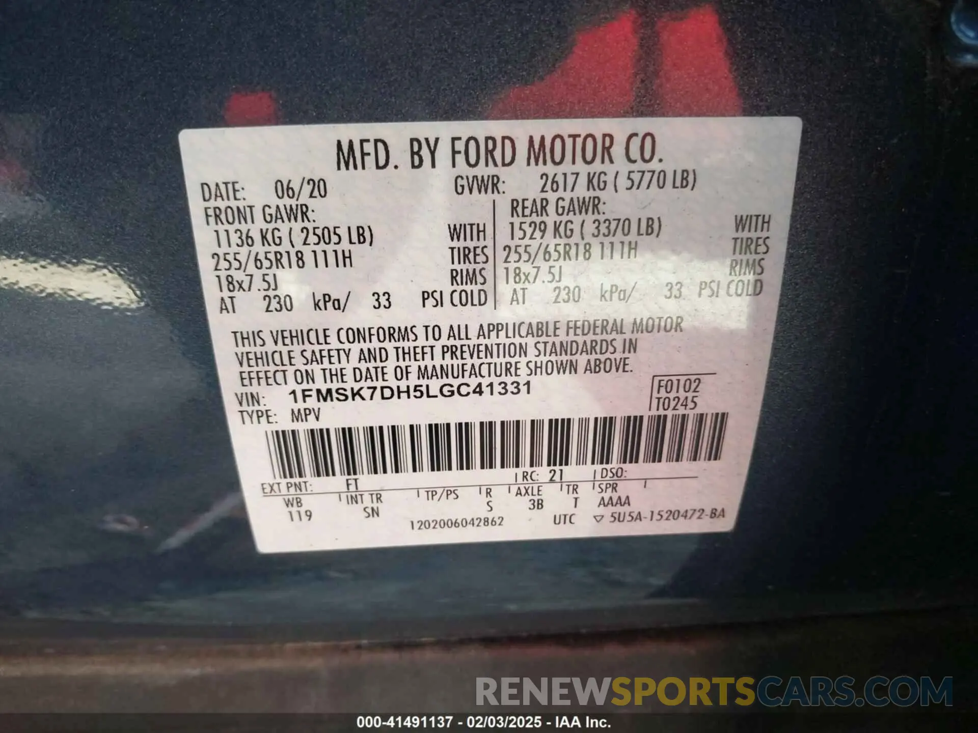 9 fotografías del automóvil dañado 1FMSK7DH5LGC41331 FORD EXPLORER 2020