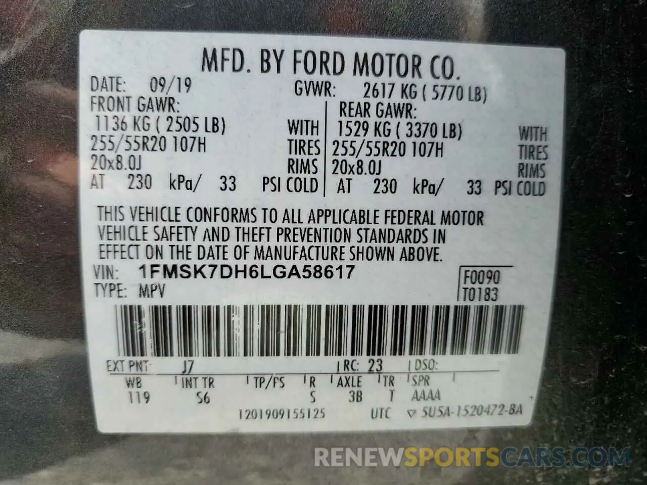 14 fotografías del automóvil dañado 1FMSK7DH6LGA58617 FORD EXPLORER 2020