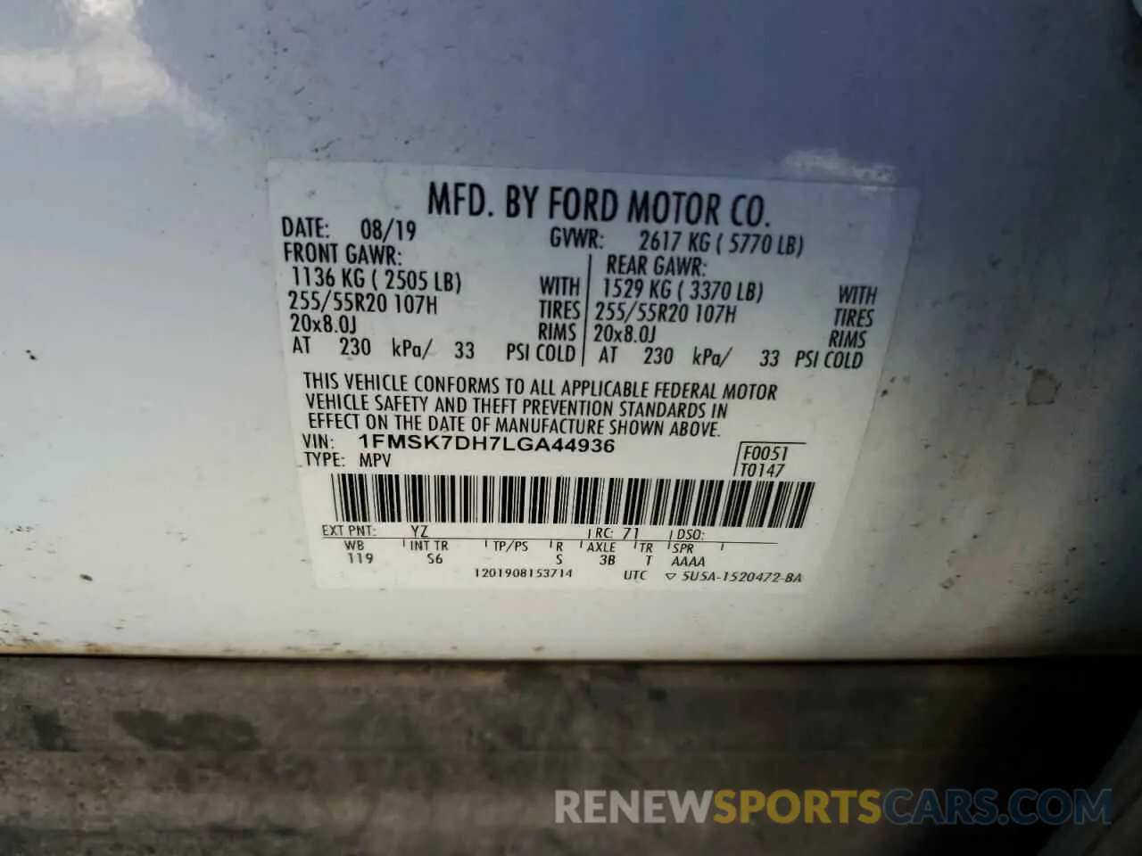 13 fotografías del automóvil dañado 1FMSK7DH7LGA44936 FORD EXPLORER 2020