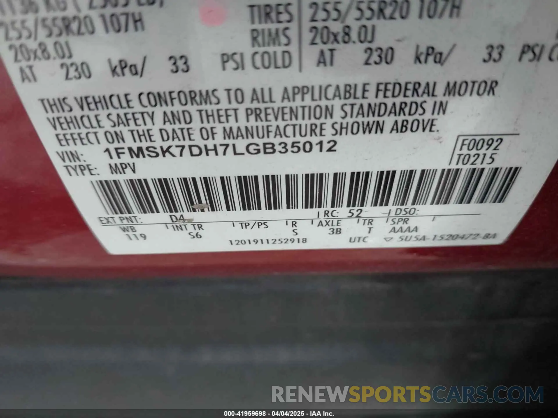 9 fotografías del automóvil dañado 1FMSK7DH7LGB35012 FORD EXPLORER 2020