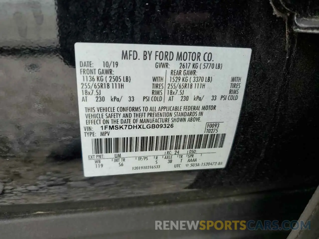 14 fotografías del automóvil dañado 1FMSK7DHXLGB09326 FORD EXPLORER 2020