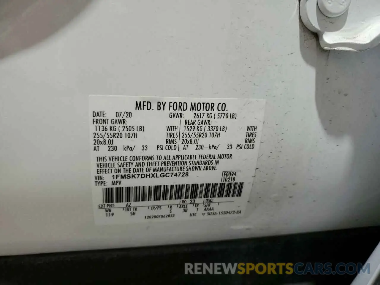 16 fotografías del automóvil dañado 1FMSK7DHXLGC74728 FORD EXPLORER 2020