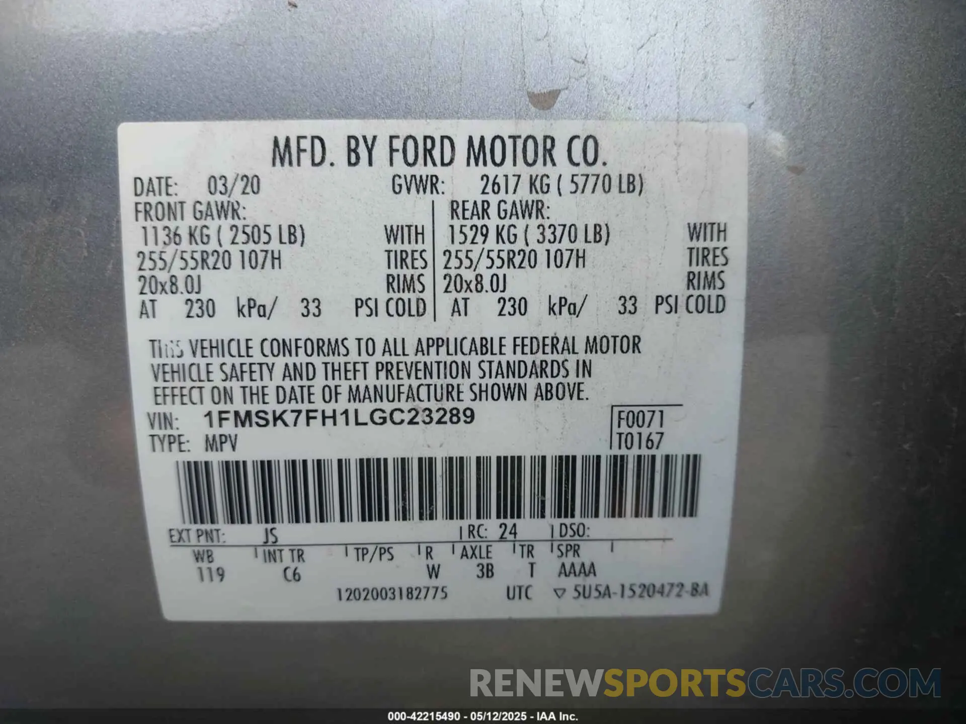 9 fotografías del automóvil dañado 1FMSK7FH1LGC23289 FORD EXPLORER 2020