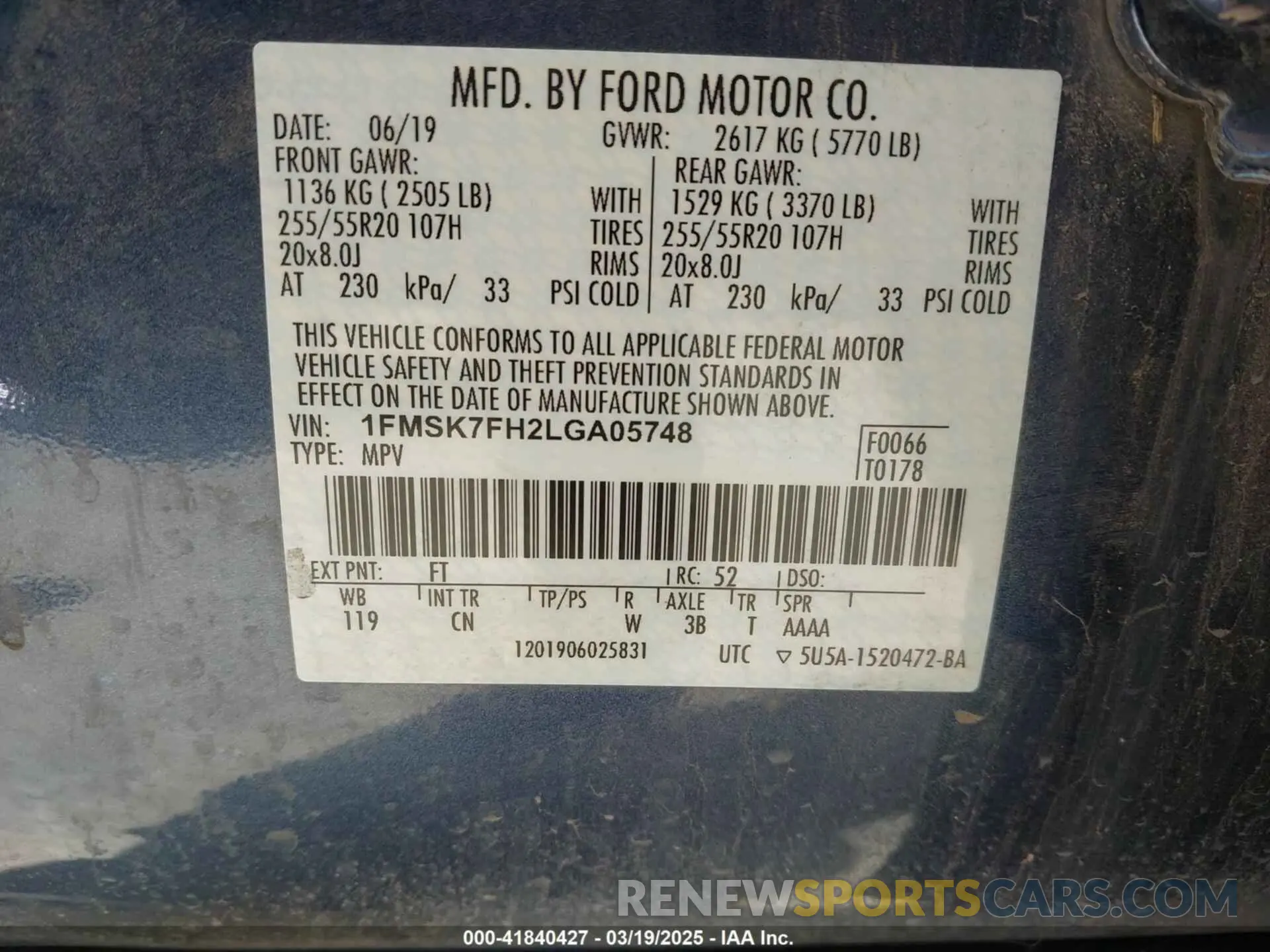 9 fotografías del automóvil dañado 1FMSK7FH2LGA05748 FORD EXPLORER 2020