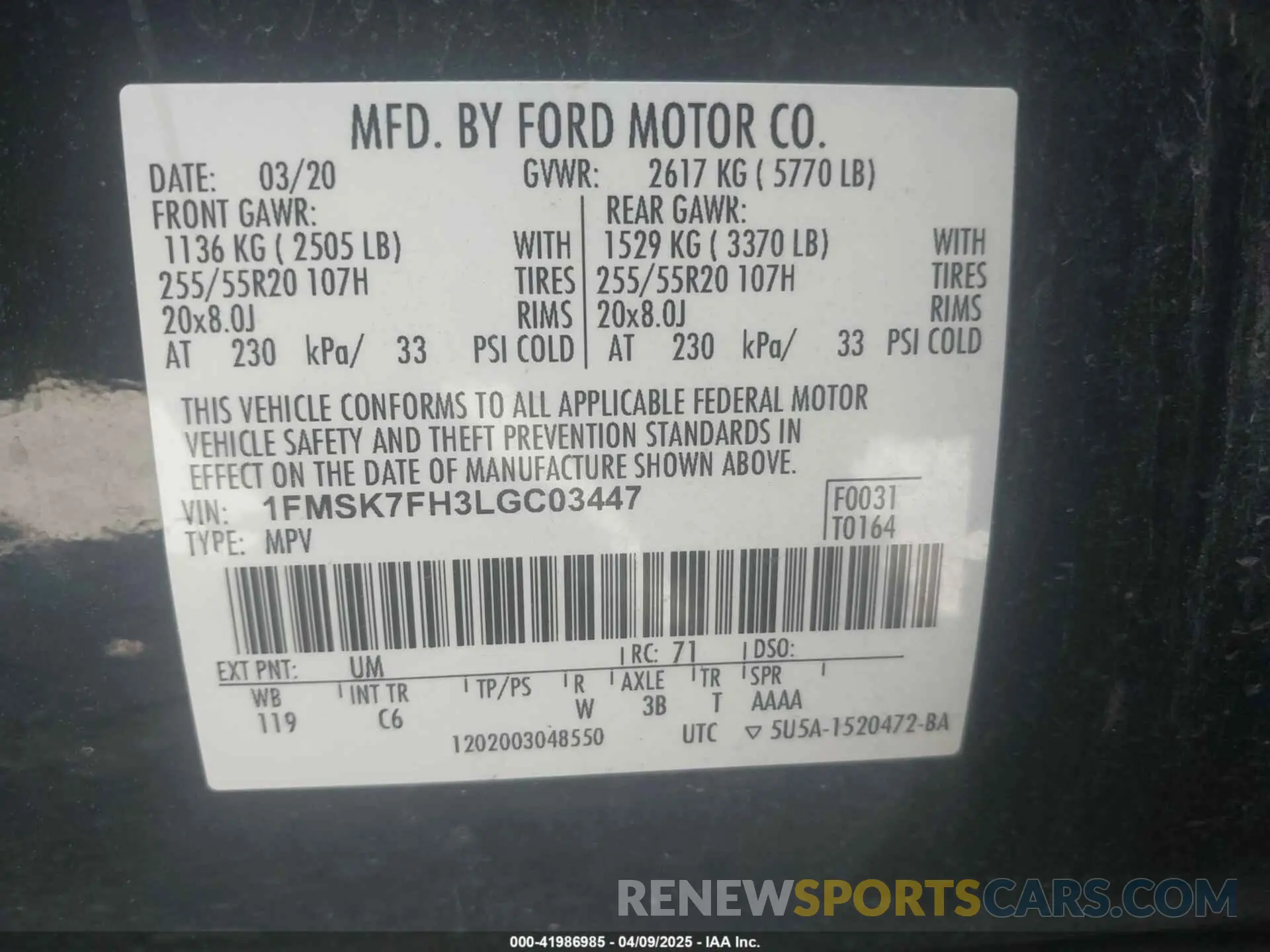 9 fotografías del automóvil dañado 1FMSK7FH3LGC03447 FORD EXPLORER 2020