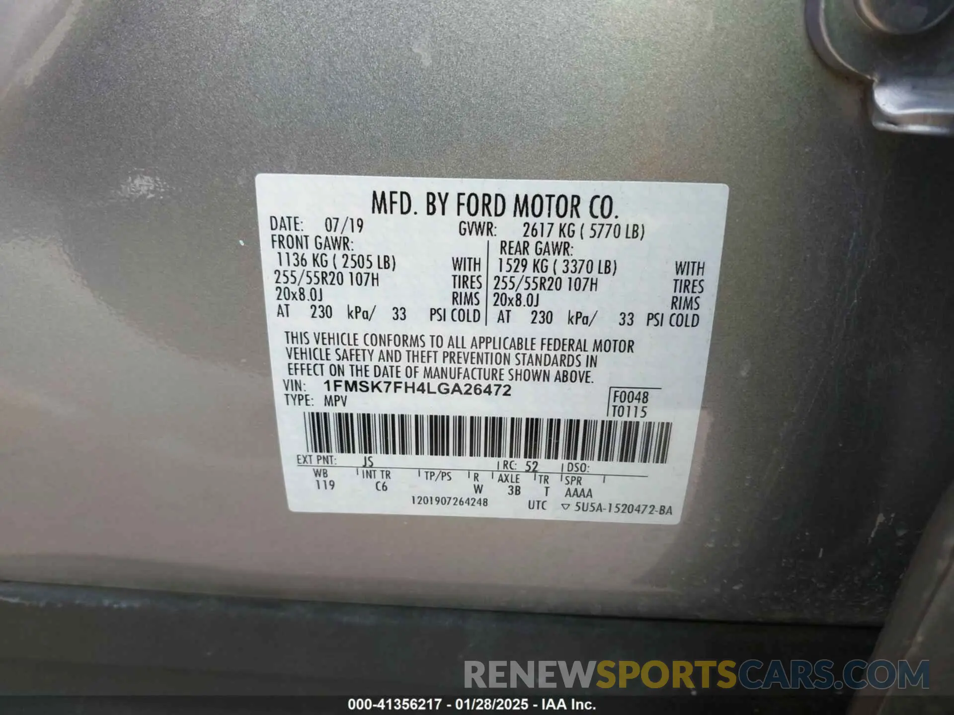 9 fotografías del automóvil dañado 1FMSK7FH4LGA26472 FORD EXPLORER 2020
