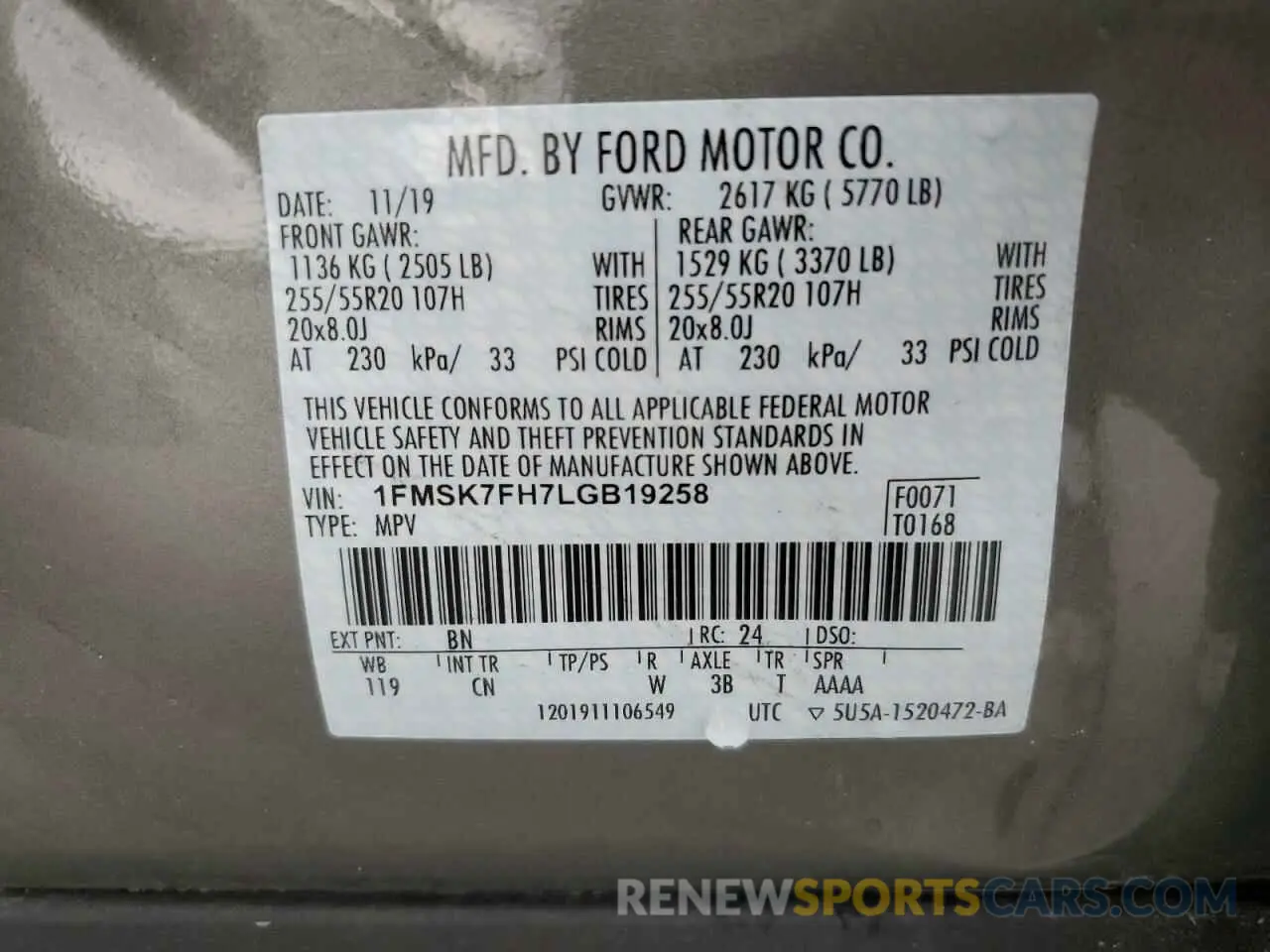 12 fotografías del automóvil dañado 1FMSK7FH7LGB19258 FORD EXPLORER 2020