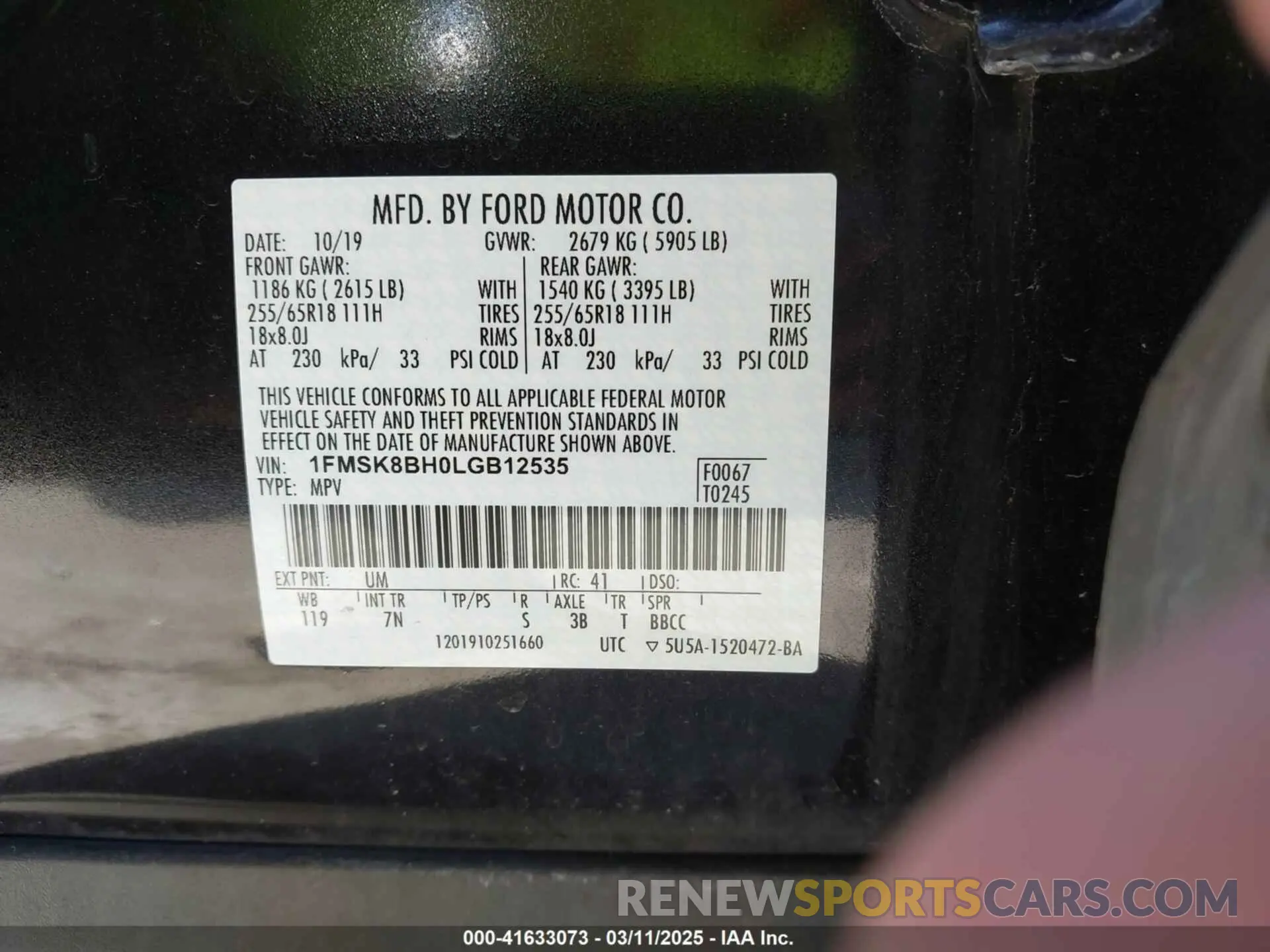 9 fotografías del automóvil dañado 1FMSK8BH0LGB12535 FORD EXPLORER 2020