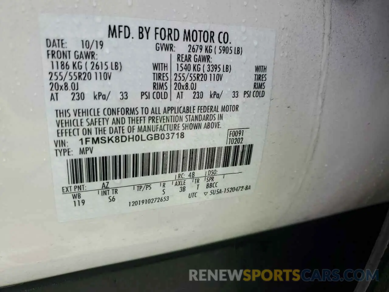 14 fotografías del automóvil dañado 1FMSK8DH0LGB03718 FORD EXPLORER 2020