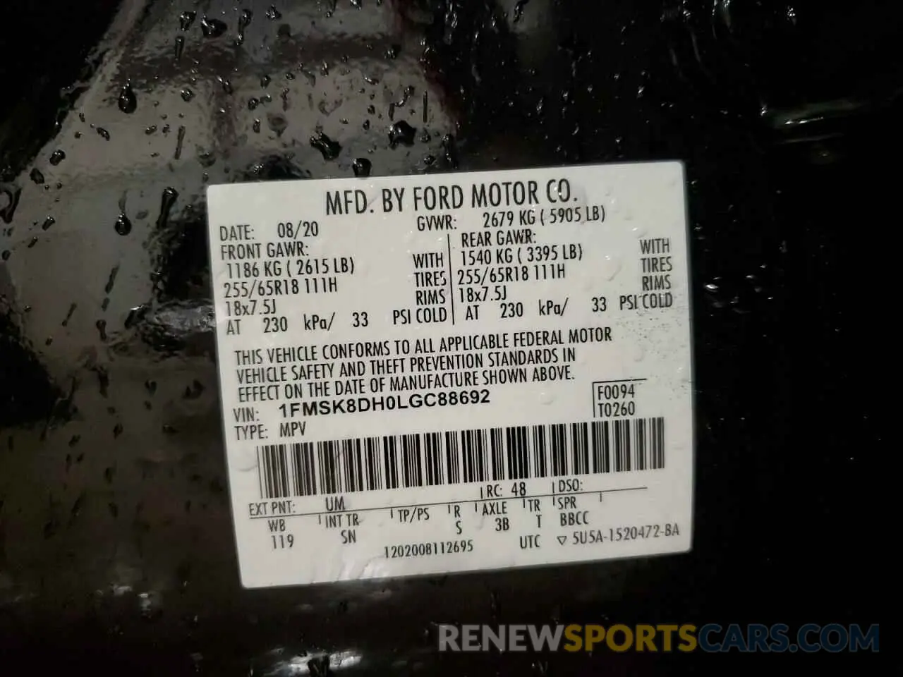 13 fotografías del automóvil dañado 1FMSK8DH0LGC88692 FORD EXPLORER 2020