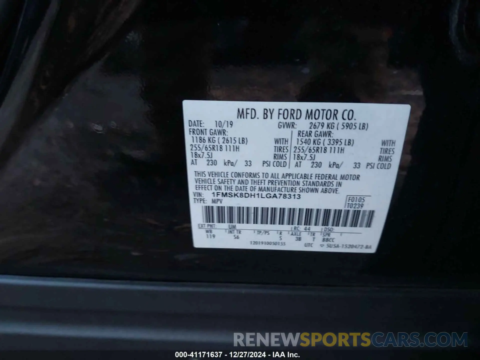 9 fotografías del automóvil dañado 1FMSK8DH1LGA78313 FORD EXPLORER 2020