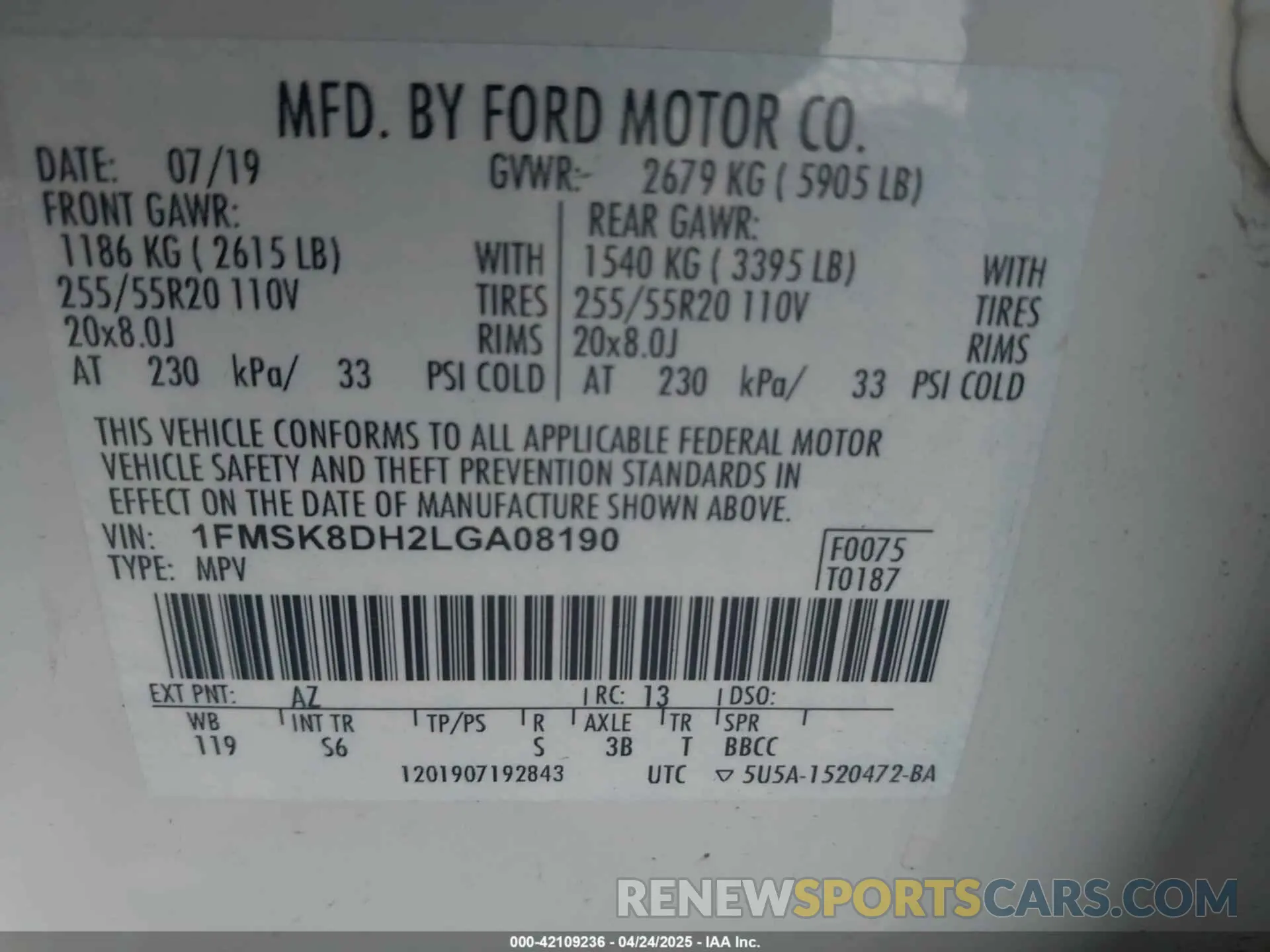 9 fotografías del automóvil dañado 1FMSK8DH2LGA08190 FORD EXPLORER 2020