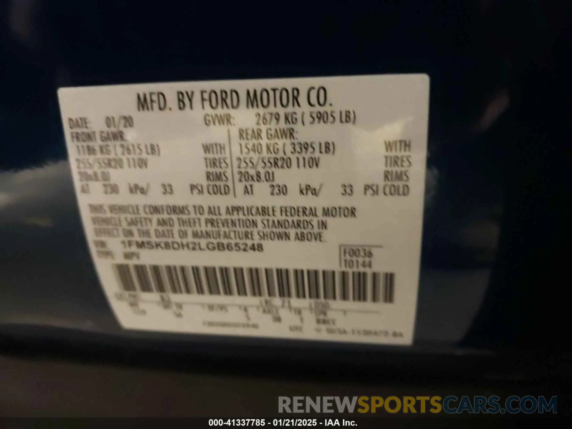 9 fotografías del automóvil dañado 1FMSK8DH2LGB65248 FORD EXPLORER 2020