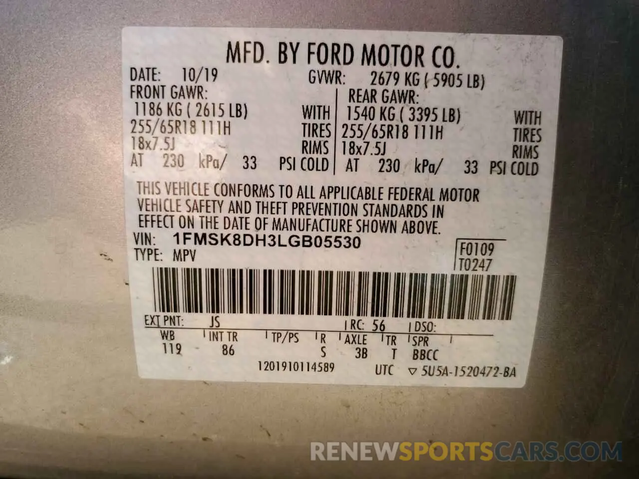 14 fotografías del automóvil dañado 1FMSK8DH3LGB05530 FORD EXPLORER 2020