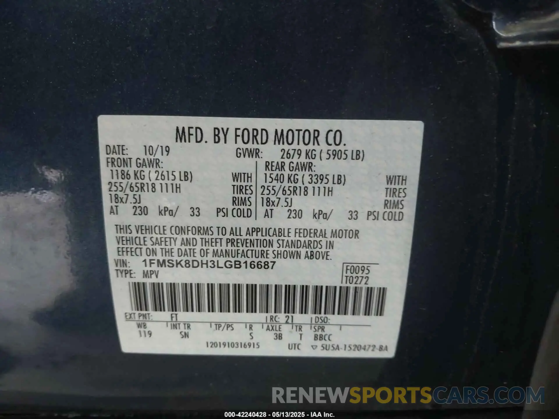 9 fotografías del automóvil dañado 1FMSK8DH3LGB16687 FORD EXPLORER 2020