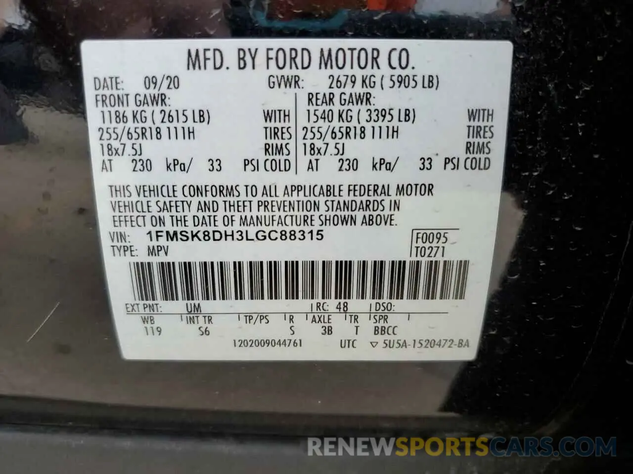 13 fotografías del automóvil dañado 1FMSK8DH3LGC88315 FORD EXPLORER 2020