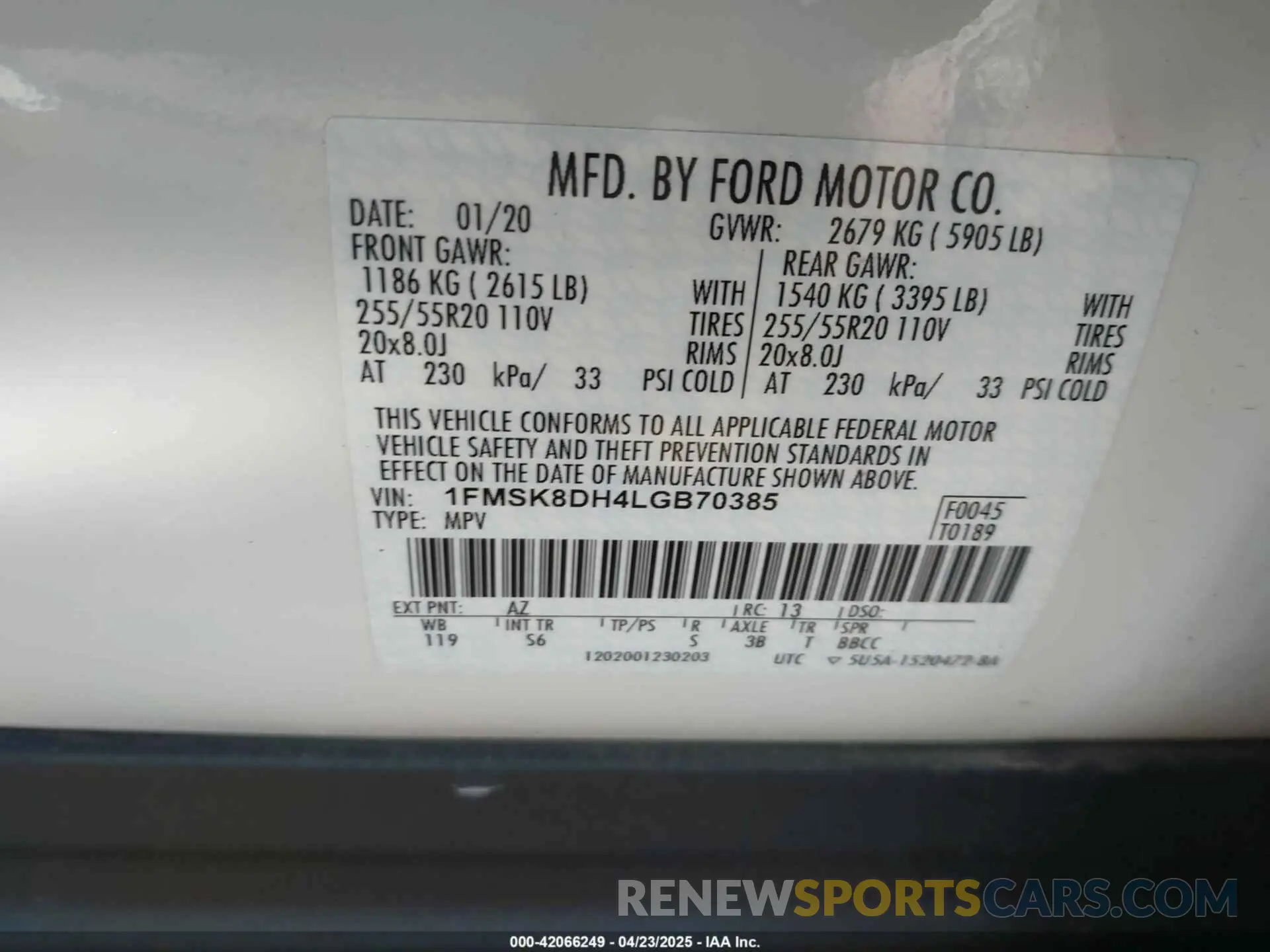 9 fotografías del automóvil dañado 1FMSK8DH4LGB70385 FORD EXPLORER 2020