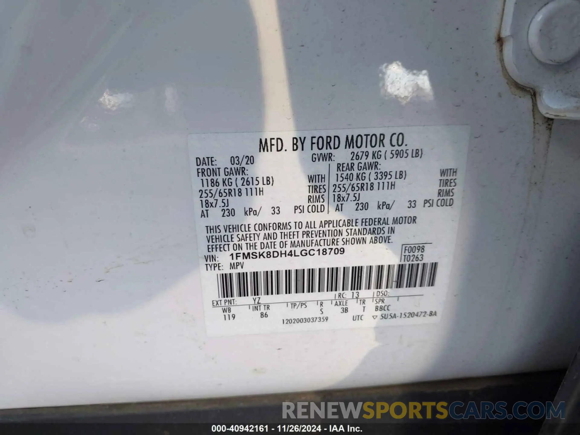 9 fotografías del automóvil dañado 1FMSK8DH4LGC18709 FORD EXPLORER 2020