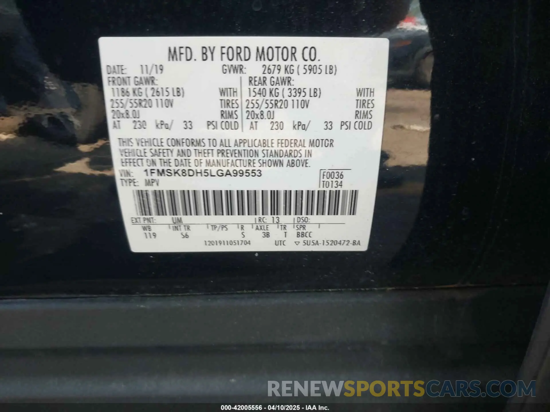 9 fotografías del automóvil dañado 1FMSK8DH5LGA99553 FORD EXPLORER 2020