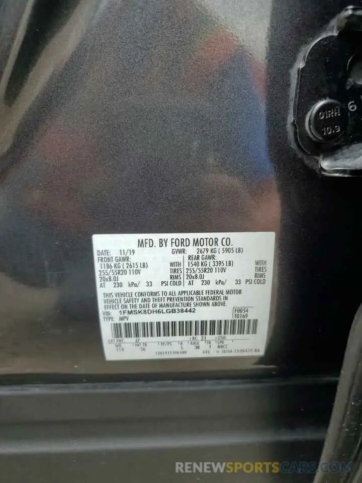 13 fotografías del automóvil dañado 1FMSK8DH6LGB38442 FORD EXPLORER 2020