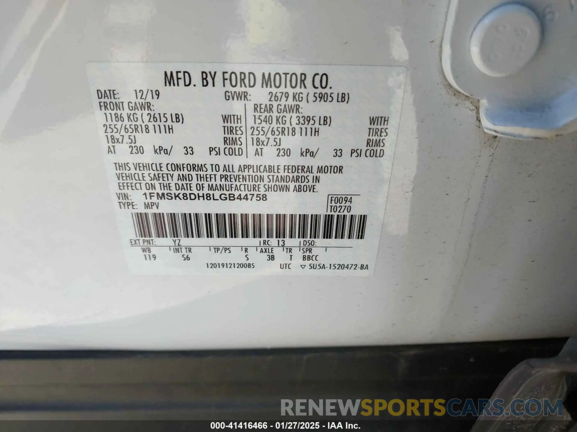 9 fotografías del automóvil dañado 1FMSK8DH8LGB44758 FORD EXPLORER 2020