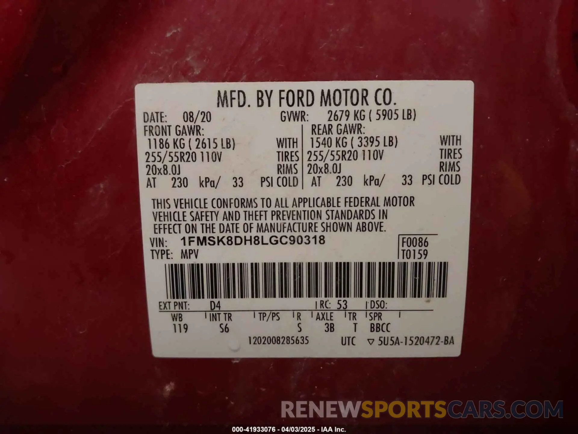 9 fotografías del automóvil dañado 1FMSK8DH8LGC90318 FORD EXPLORER 2020