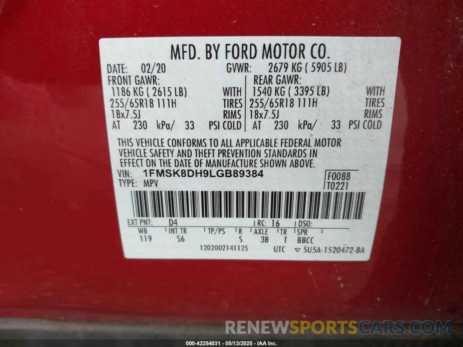 9 fotografías del automóvil dañado 1FMSK8DH9LGB89384 FORD EXPLORER 2020