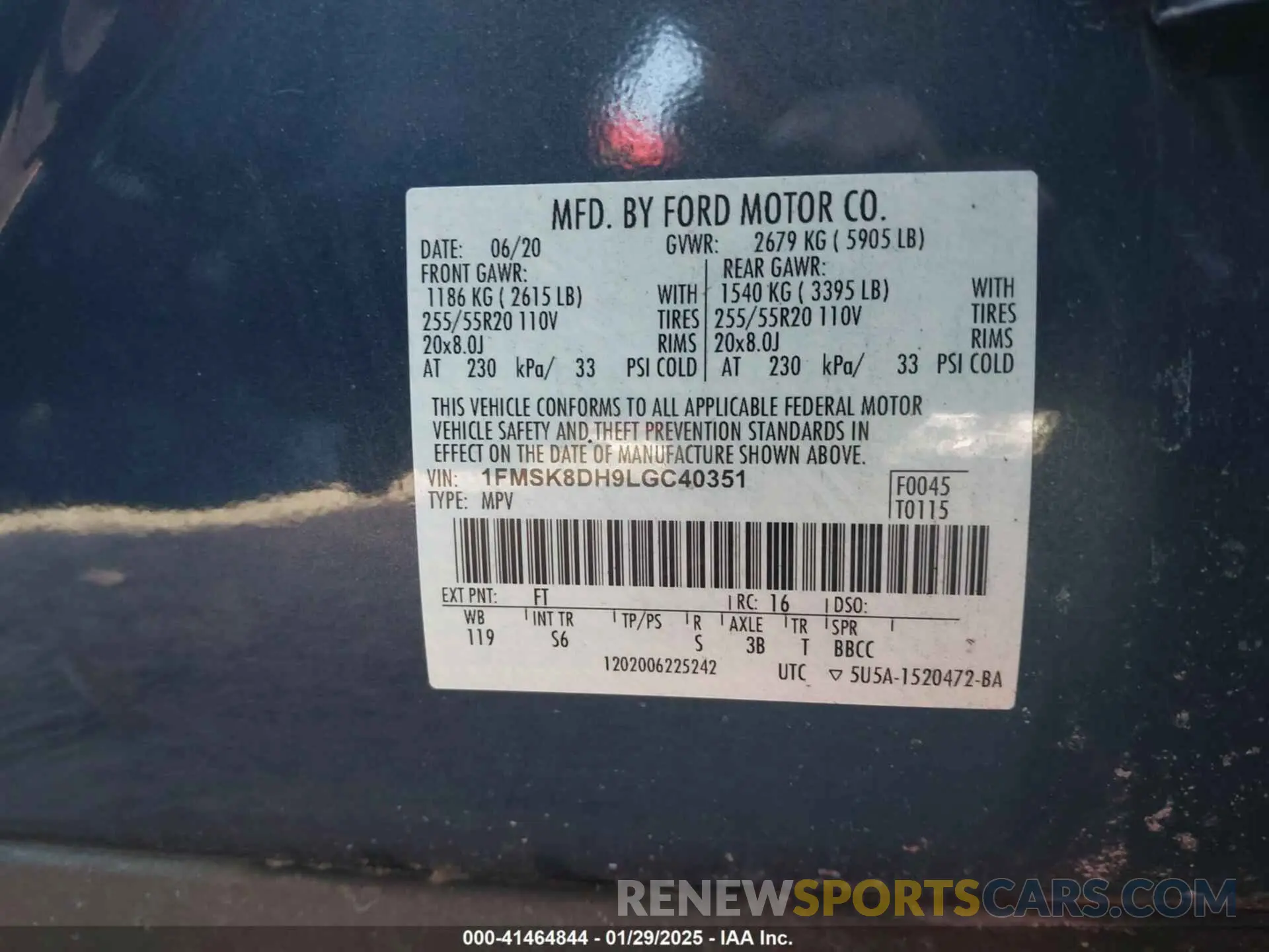 9 fotografías del automóvil dañado 1FMSK8DH9LGC40351 FORD EXPLORER 2020