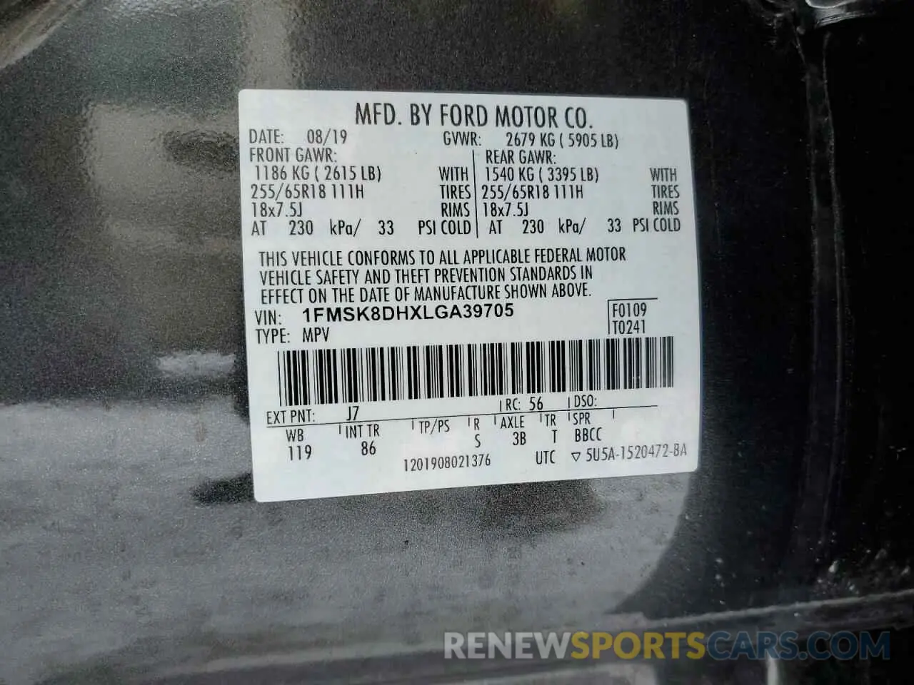 13 fotografías del automóvil dañado 1FMSK8DHXLGA39705 FORD EXPLORER 2020