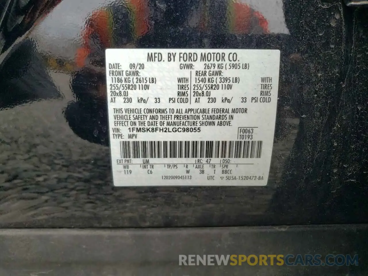 13 fotografías del automóvil dañado 1FMSK8FH2LGC98055 FORD EXPLORER 2020