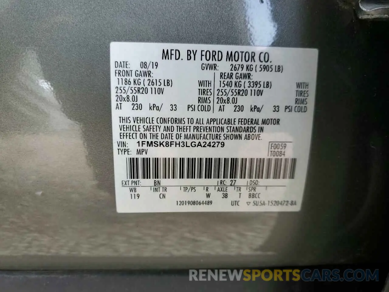 16 fotografías del automóvil dañado 1FMSK8FH3LGA24279 FORD EXPLORER 2020
