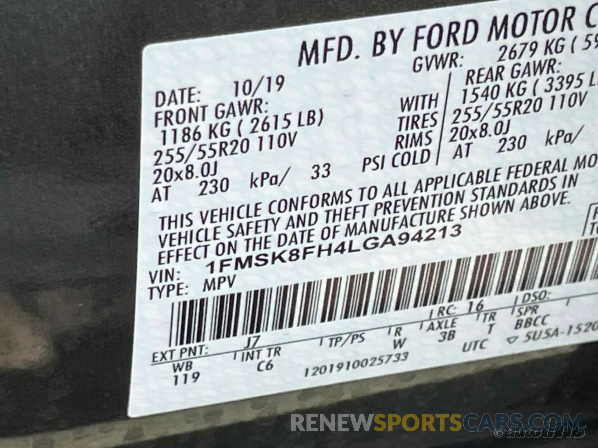 5 fotografías del automóvil dañado 1FMSK8FH4LGA94213 FORD EXPLORER 2020