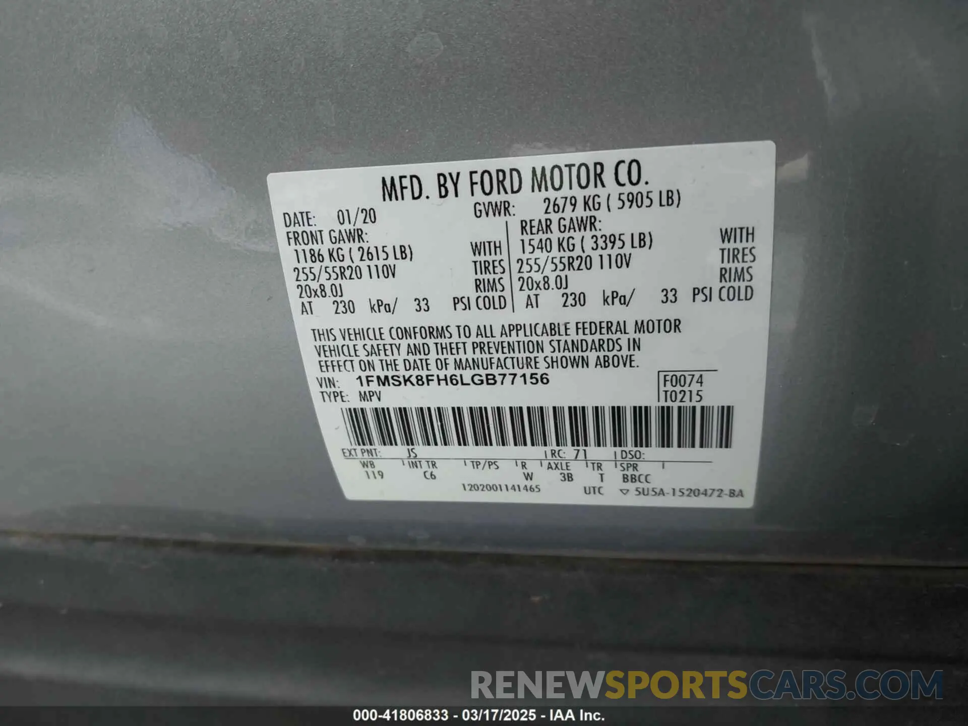 9 fotografías del automóvil dañado 1FMSK8FH6LGB77156 FORD EXPLORER 2020