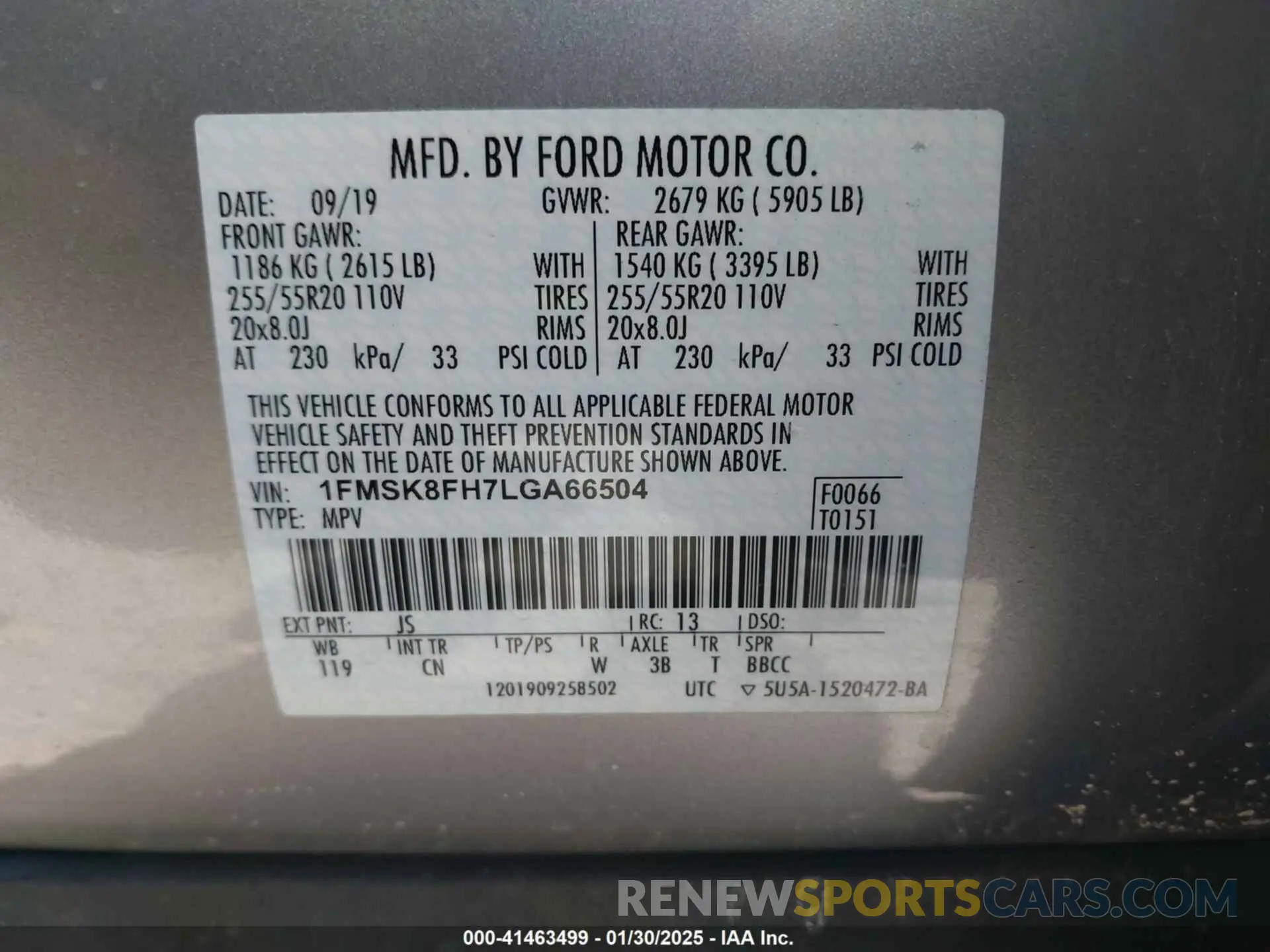 9 fotografías del automóvil dañado 1FMSK8FH7LGA66504 FORD EXPLORER 2020