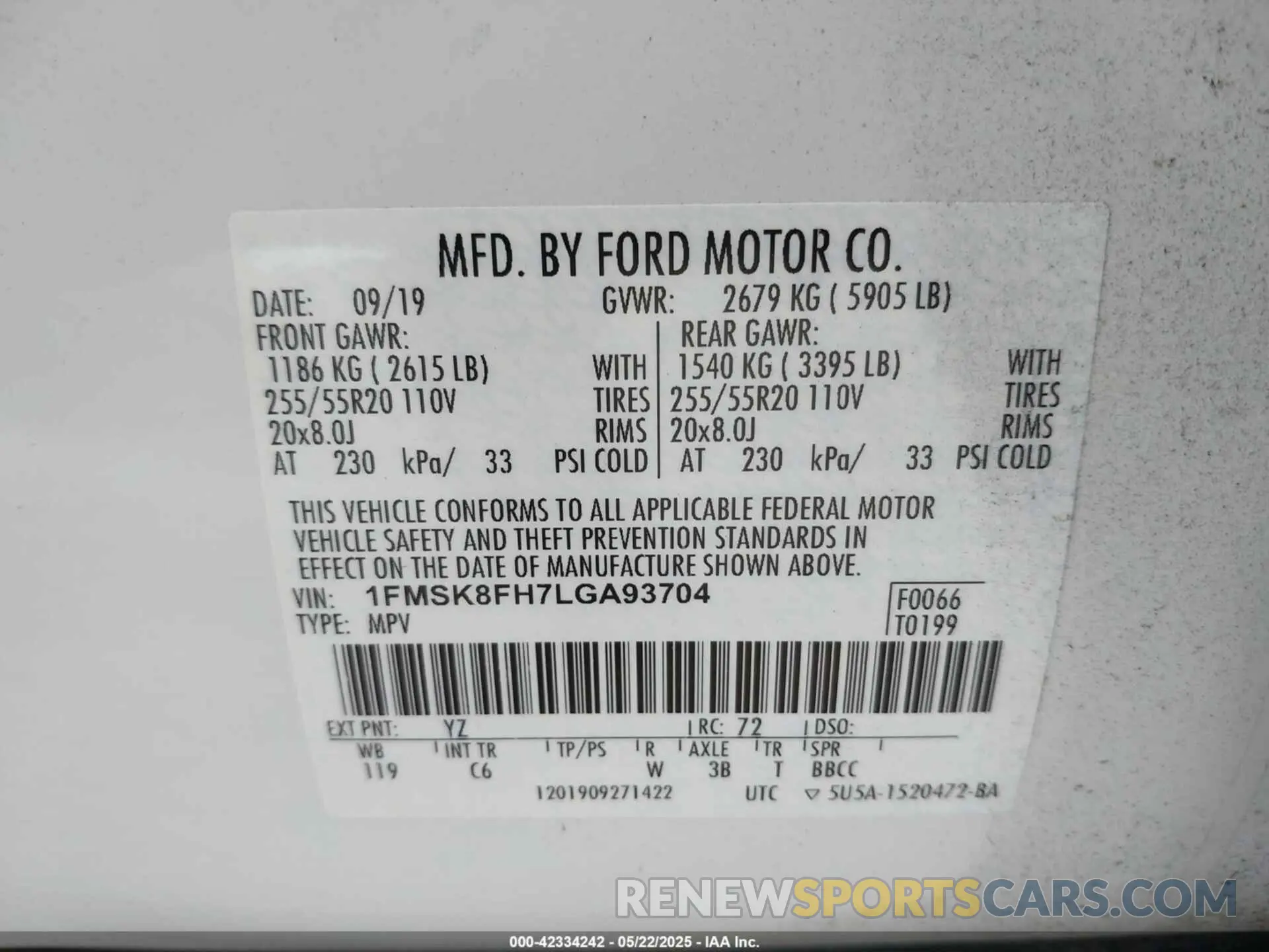 9 fotografías del automóvil dañado 1FMSK8FH7LGA93704 FORD EXPLORER 2020