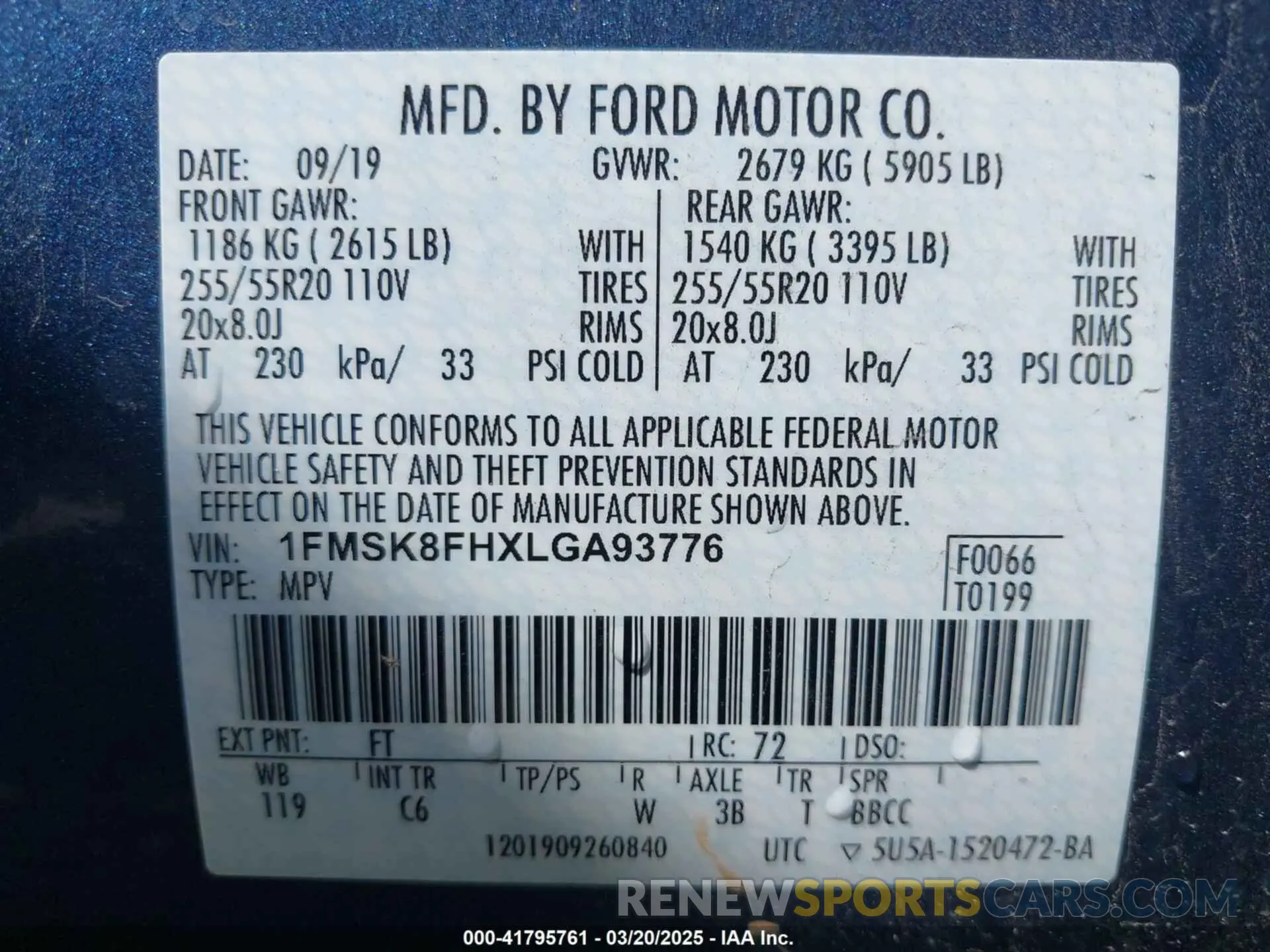 9 fotografías del automóvil dañado 1FMSK8FHXLGA93776 FORD EXPLORER 2020