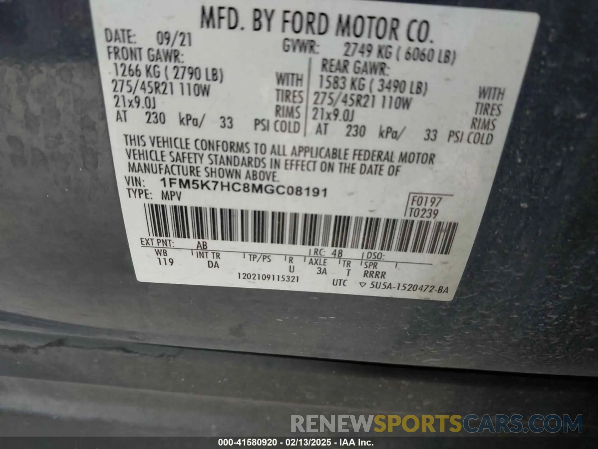 9 fotografías del automóvil dañado 1FM5K7HC8MGC08191 FORD EXPLORER 2021