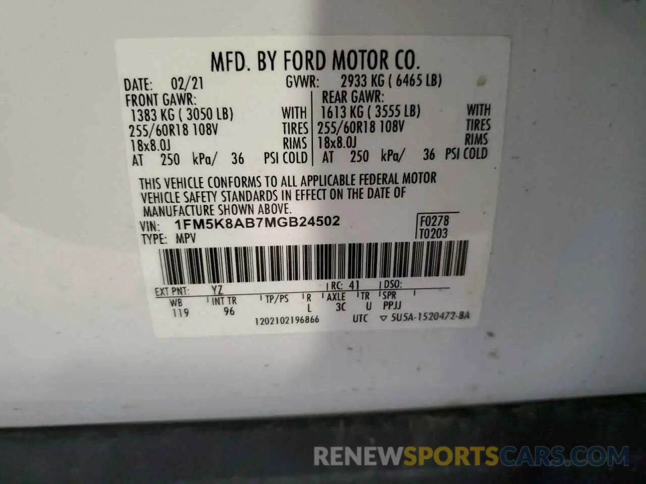 14 fotografías del automóvil dañado 1FM5K8AB7MGB24502 FORD EXPLORER 2021