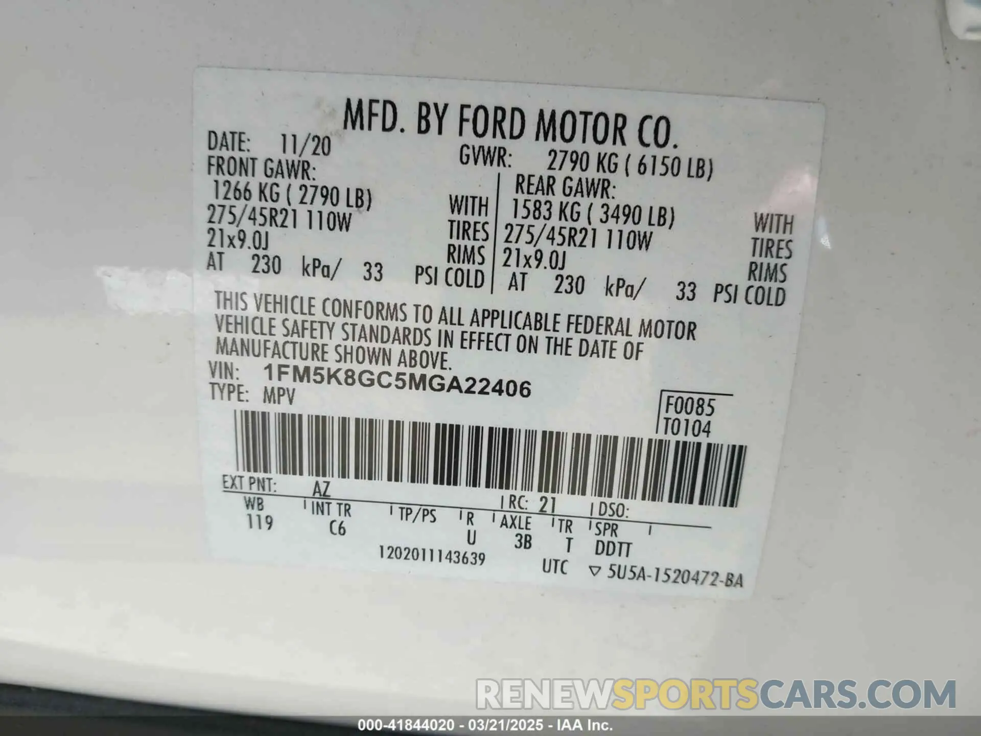 9 fotografías del automóvil dañado 1FM5K8GC5MGA22406 FORD EXPLORER 2021